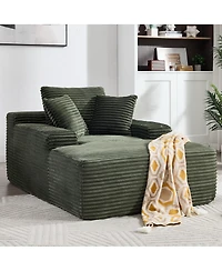 Streamdale Green Corduroy Chaise Lounge Sleeper Sofa with Pillows, No Assembly.