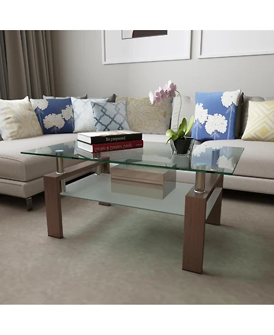 Streamdale Furniture Rectangle Glass Coffee Table, Clear, Modern Side Center Table
