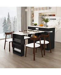 Streamdale Furniture Kitchen Island Set with 4 Chairs, Extendable & Rotating Table, Mdf Marble Veneer