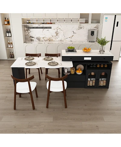 Streamdale Furniture Kitchen Island Set with 4 Chairs, Extendable & Rotating Table, Mdf Marble Veneer