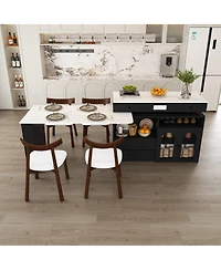 Streamdale Furniture Kitchen Island Set with 4 Chairs, Extendable & Rotating Table, Mdf Marble Veneer