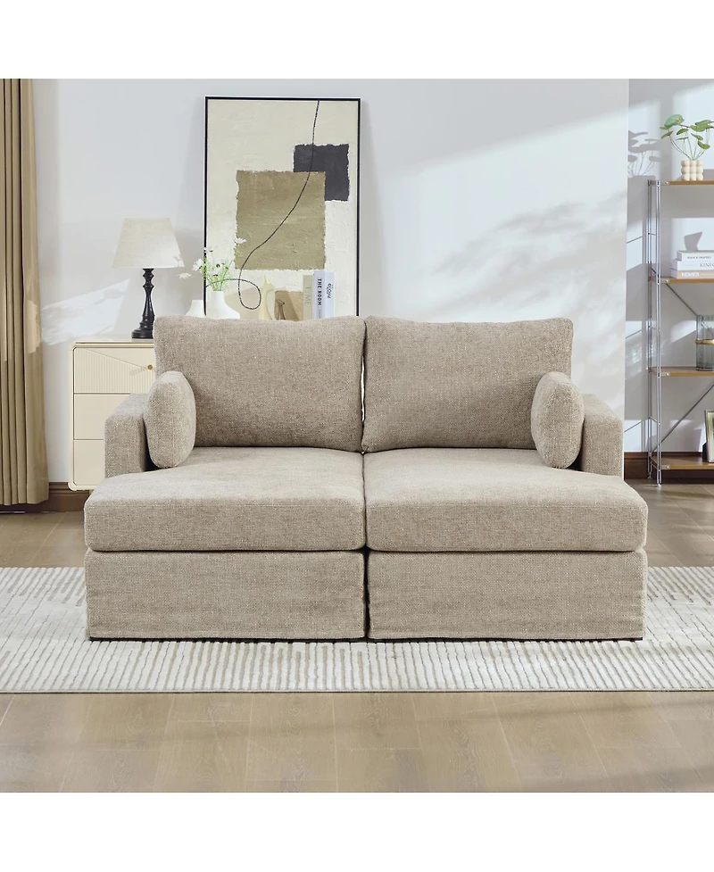 Streamdale Furniture 63.39" Wide Chenille Sofa Bed with Cushions & Metal Legs