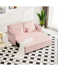 Streamdale Furniture 55" Convertible Sofa Bed with Usb Ports, Modern Corduroy Couch, Pink