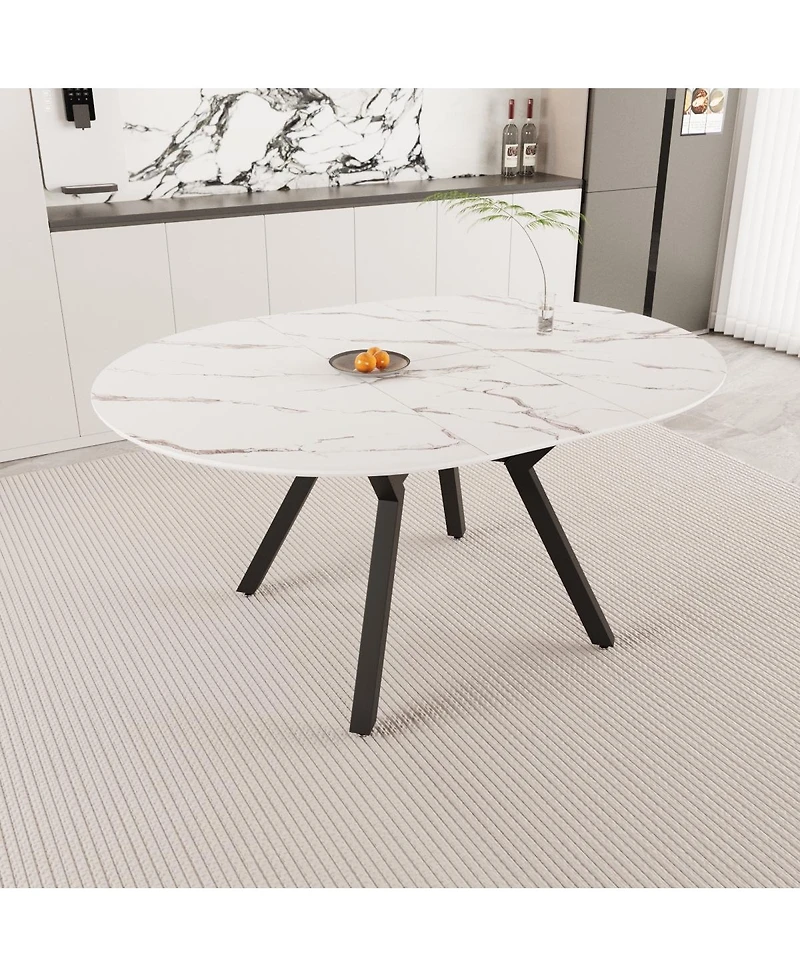 Streamdale Extendable White Round Dining Table (4-6 Person) - Modern Mdf & Metal