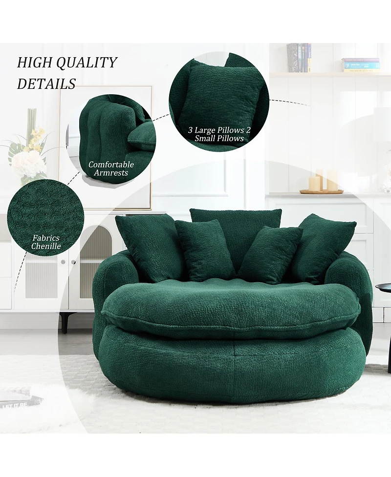 Streamdale Furniture Oversized Oval Upholstered Bean Bag Sofa with 5 Pillows & Wrap Around Backrest