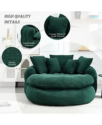 Streamdale Furniture Oversized Oval Upholstered Bean Bag Sofa with 5 Pillows & Wrap Around Backrest