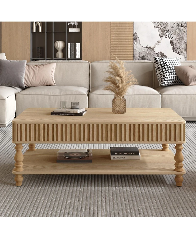 Streamdale Furniture Lift Top Fluted Coffee Table with Hidden Storage, Roman Column Legs