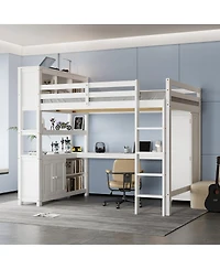 Streamdale Furniture Wood Loft Bed with Cabinet, Bookshelf & Desk