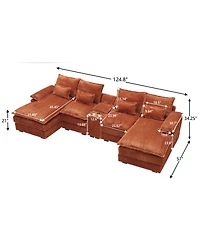 Streamdale Furniture 120" 5-piece U-shaped sofa w/ console, Usb ports & 4 pillows