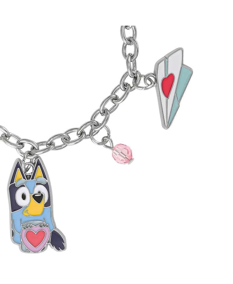 Bluey Charm Bracelet, Silver-Tone, Heart & Love Letter Charms