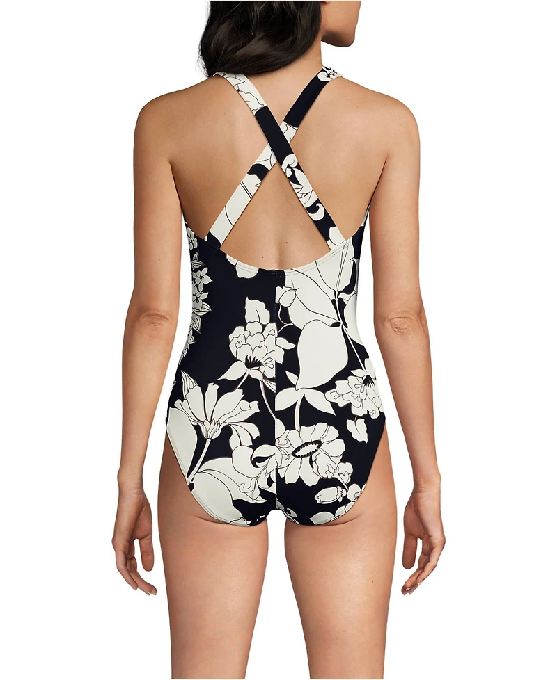 Lands' End Women's Long Tugless X-Back One Piece Swimsuit
