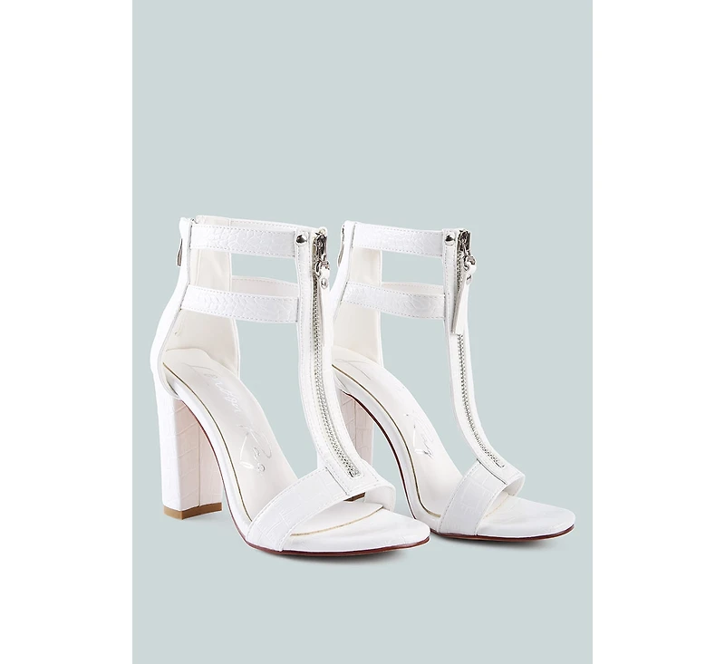 Womens Felicity Zip Up Block Heel Sandals