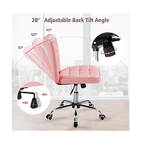 Yaheetech Modern Tufted Armless Desk Chair with Chrome-finish Metal Base, Rolling Wheels, Adjustable Seat Heigh