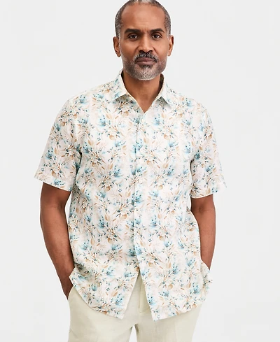 Club Room Men's Floral Linen Short-Sleeve Shirt, Macy's Exclusive - Oleo Print
