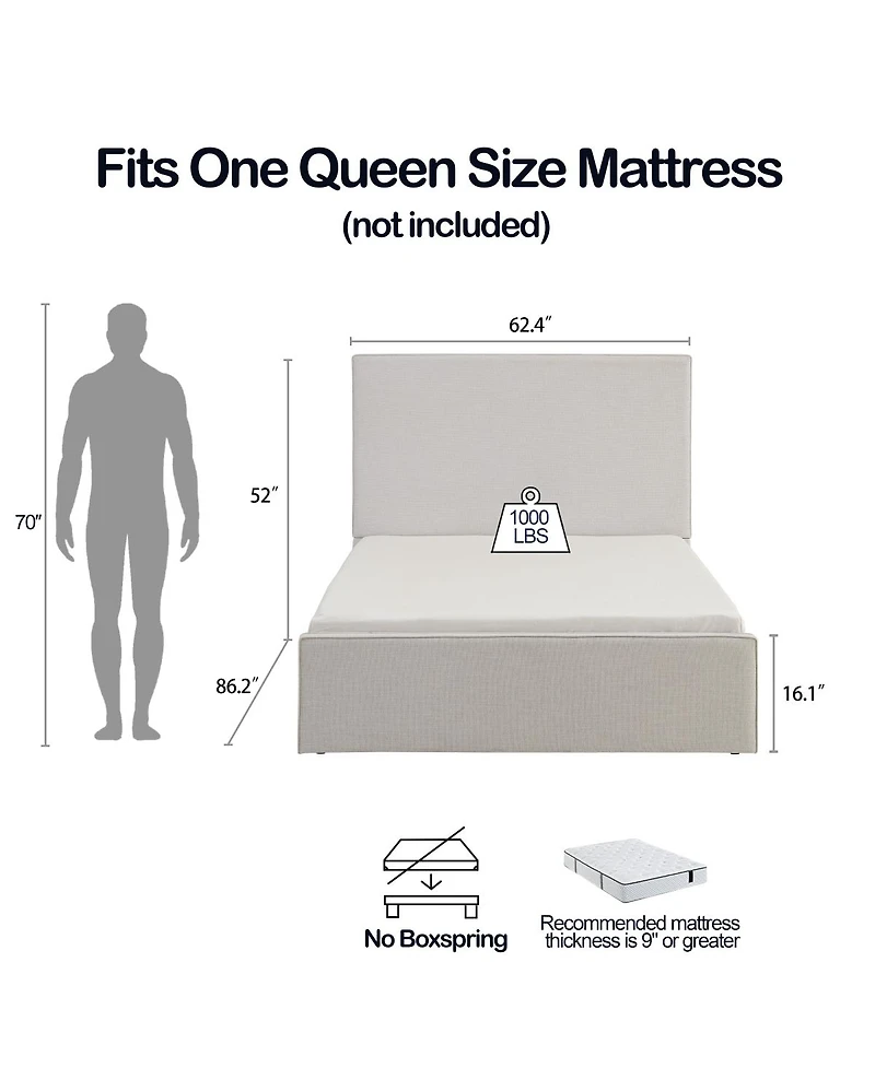 Streamdale Furniture Lucas Tall Upholstered Bed - Queen - Textured Ivory Canvas