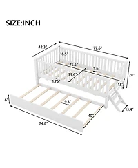 Streamdale Furniture Wood Platform Bed with Guardrail and Trundle