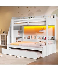 Streamdale Furniture over Full Bunk Bed with Storage Stairs, Trundle, Led, Usb