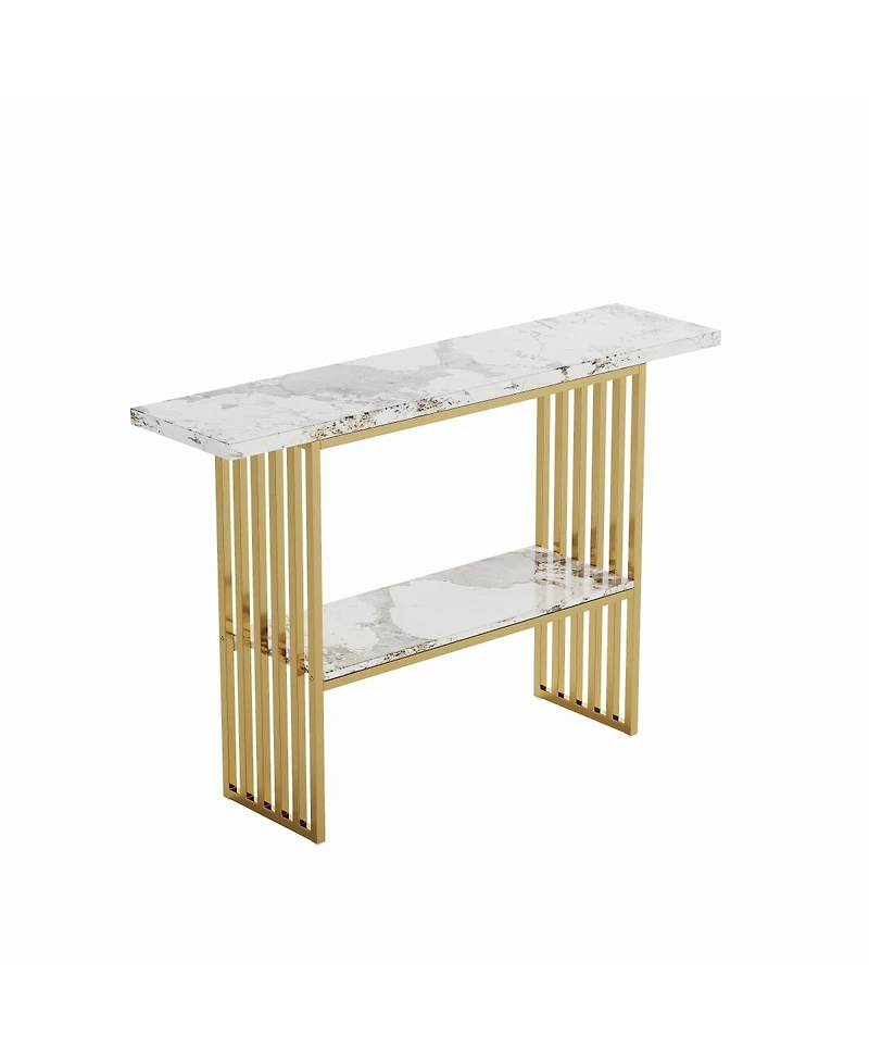 Streamdale Furniture Modern Luxury Gold Metal Console Table with Storage Shelf