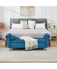 Streamdale Furniture 62.2" Soft Velvet Storage Bench with Crystal Buttons & Pillow