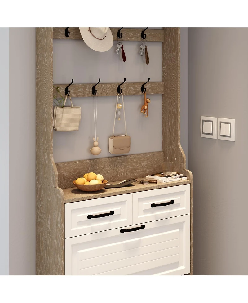 Streamdale Furniture Oak 3-door, 2-drawer shoe cabinet with hanger and large storage