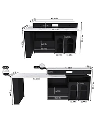 Streamdale Furniture Kitchen Island Set with 2 Chairs, Extendable & Rotating Table, Marble Veneer, 4 Drawers & Cabinets