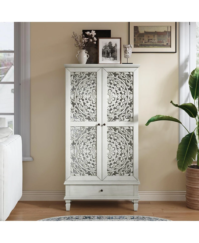 Streamdale Furniture Rustic 55" Storage Cabinet with Drawer and Carved Wood Doors