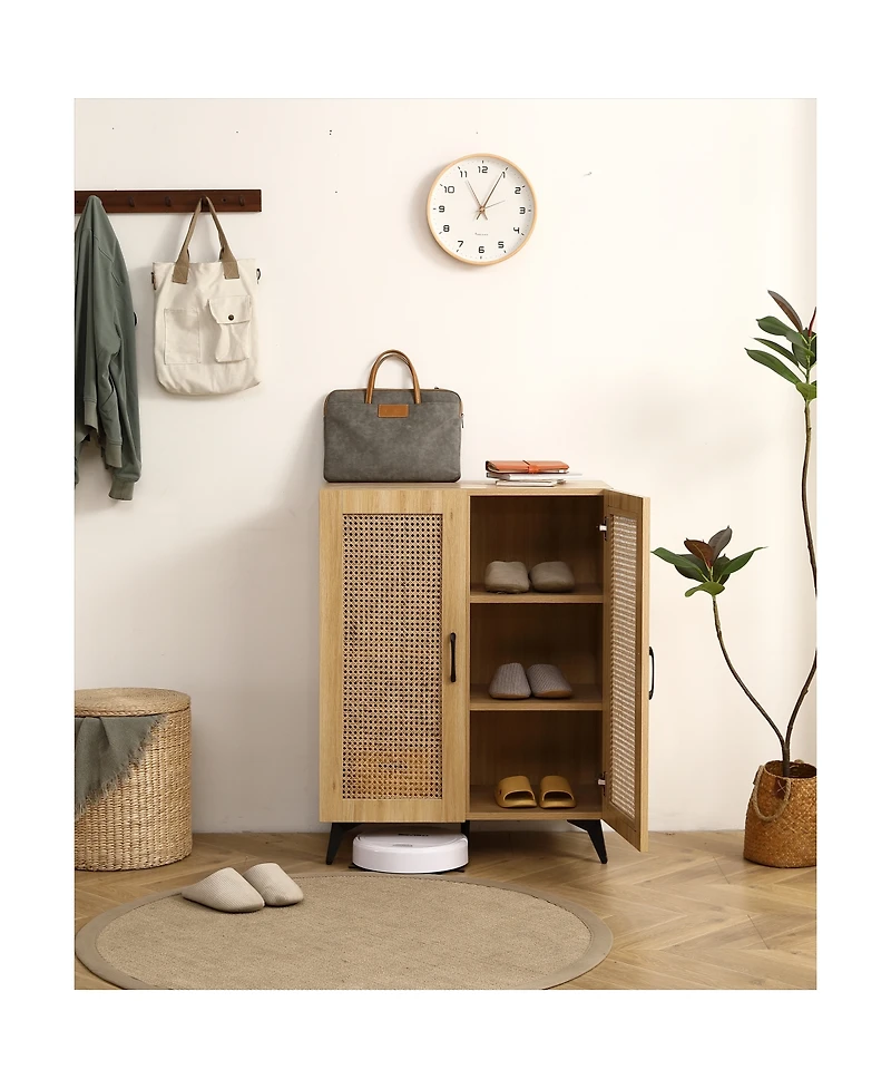Streamdale Furniture Natural Rattan Storage Cabinet Double-Door Shoe Cabinet 29.5inch