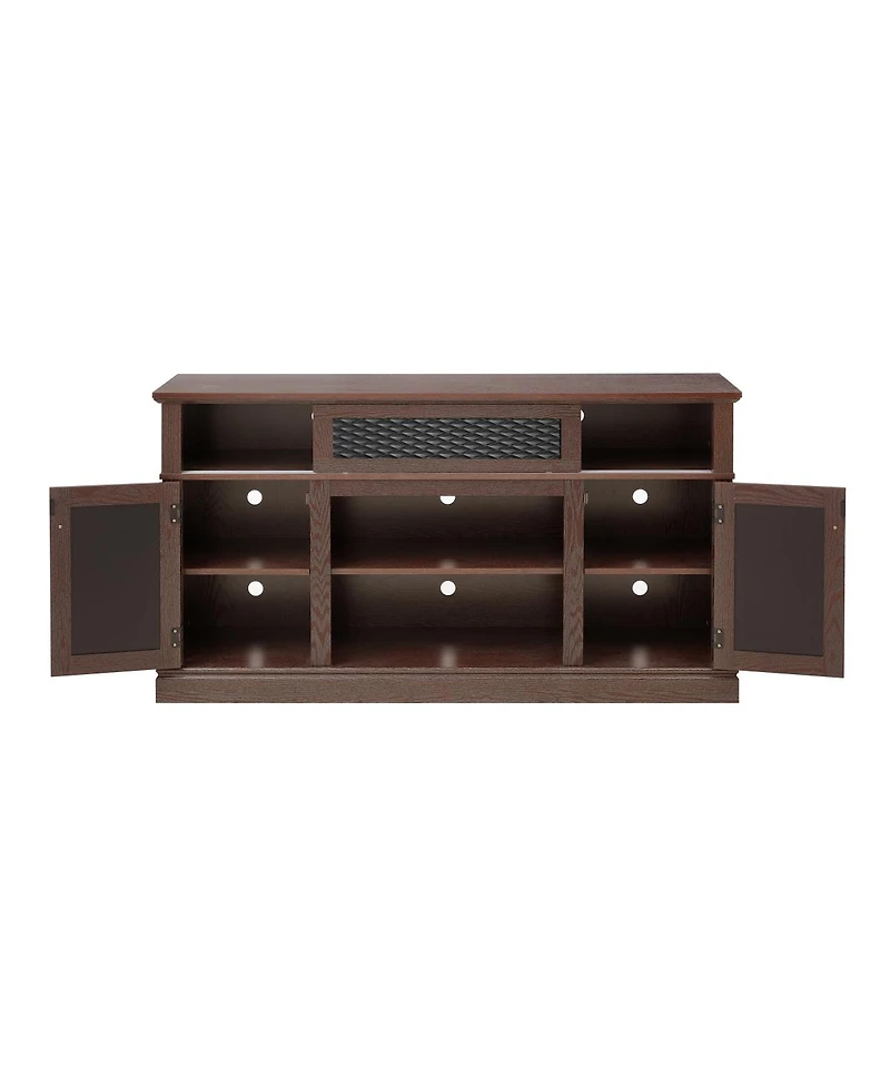 Streamdale Furniture Embossed Tv Stand with Sliding Door, Dark Cherry, 58.27"W