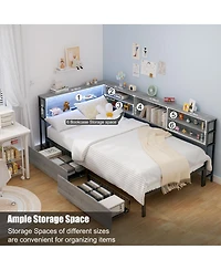 Streamdale Furniture Furniture Twin Corner Daybed with Storage, Bookcase Headboard, Led & Usb