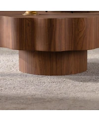 Streamdale Furniture 31.5" Scalloped Edge Walnut Mdf Wood Grain Center Table - Modern Irregular Round Coffee Table