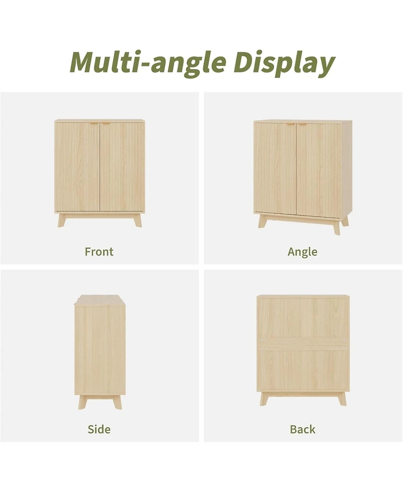 gaomon Fluted Accent Buffet Cabinet with Storage, 2-Door Mid-Century Sideboard with Adjustable Shelves, Beige/Khaki