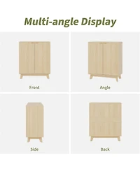 gaomon Fluted Accent Buffet Cabinet with Storage, 2-Door Mid-Century Sideboard with Adjustable Shelves, Beige/Khaki