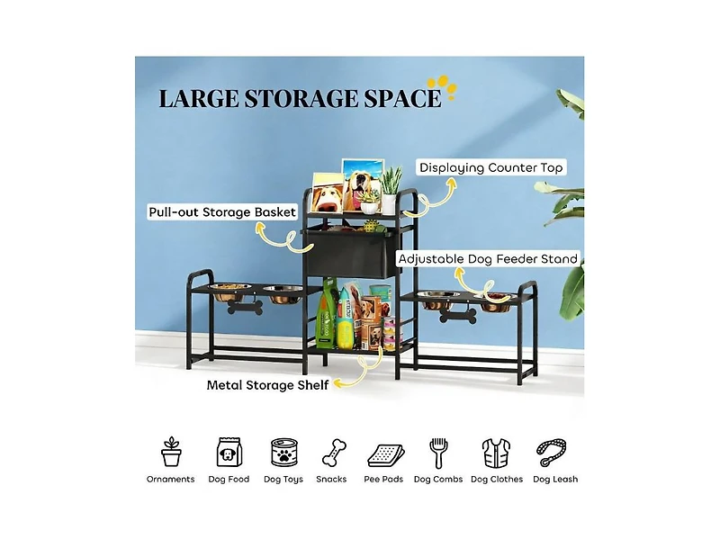 Aostirmotor Adjustable Dog Bowl Stand Pet Feeding Station in Black