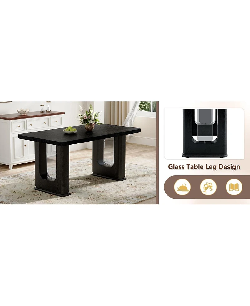 Streamdale Furniture Furniture Stylish Black Wood Textured Dining Table and 4 White Pu Chairs Set.