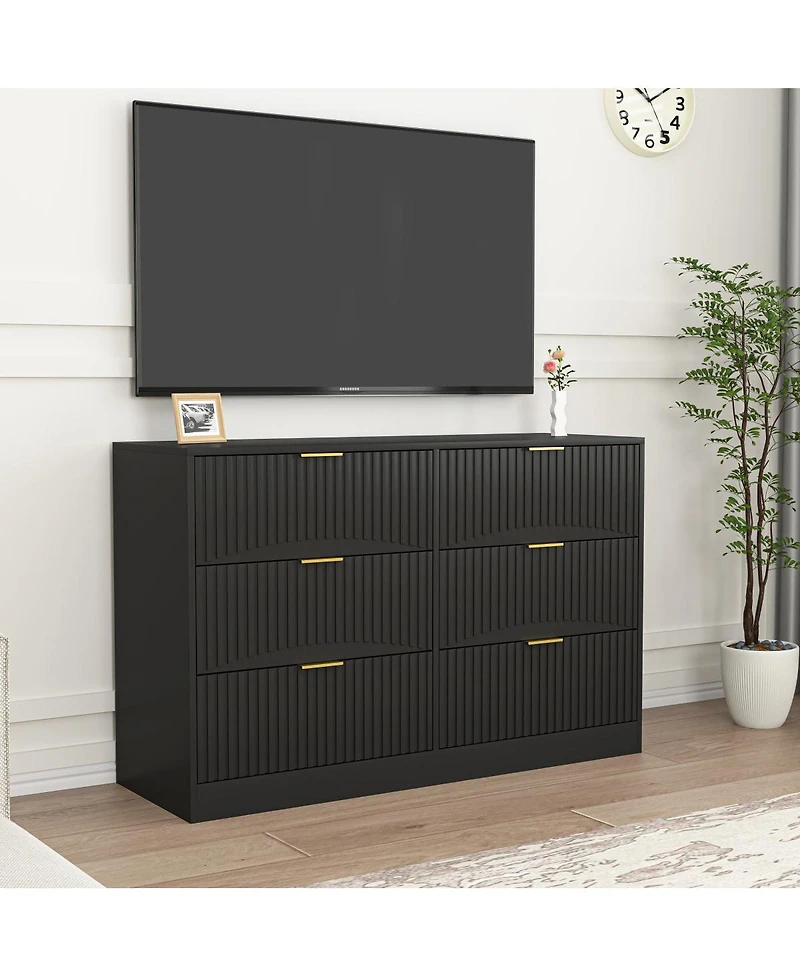 Streamdale Furniture Modern 6-Drawer Wavy Pattern Dresser, Black