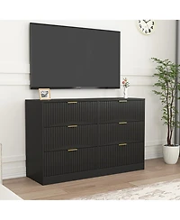 Streamdale Furniture Modern 6-Drawer Wavy Pattern Dresser, Black