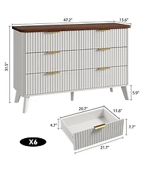 gaomon Fluted Dresser for Bedroom, 6 Deep Drawer Modern Wood Storage Chest
