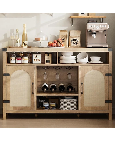 gaomon 52.1" Rattan Buffet Cabinet with Storage, Boho Farmhouse Sideboard with Drawer and Doors