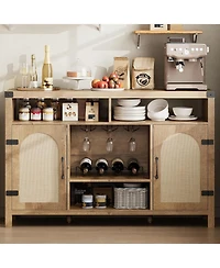 gaomon 52.1" Rattan Buffet Cabinet with Storage, Boho Farmhouse Sideboard with Drawer and Doors