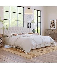 Streamdale Furniture Upholstered Bed with Curved Headboard, Tufted Details, No Box Spring Needed