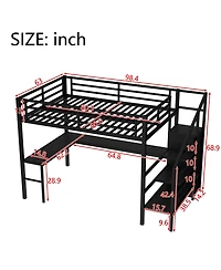 Streamdale Furniture Streamdale Queen Loft Bed with L-Desk, Wardrobe, Usb & Led