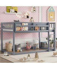 Streamdale Furniture Low Twin Over Twin Bunk Bed with Ladder, Solid Wood