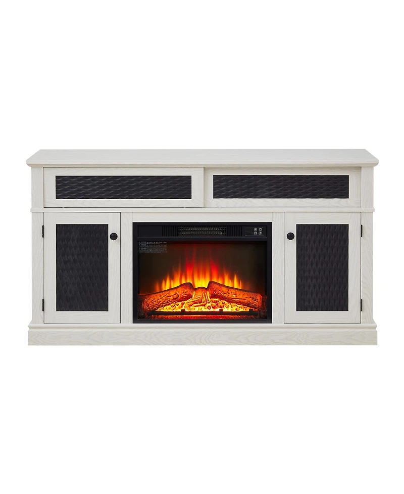 Streamdale Furniture Embossed Pattern Tv Stand with 23" Fireplace, Media Console with Storage, White