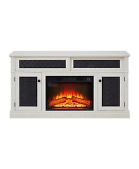 Streamdale Furniture Embossed Pattern Tv Stand with 23" Fireplace, Media Console with Storage, White