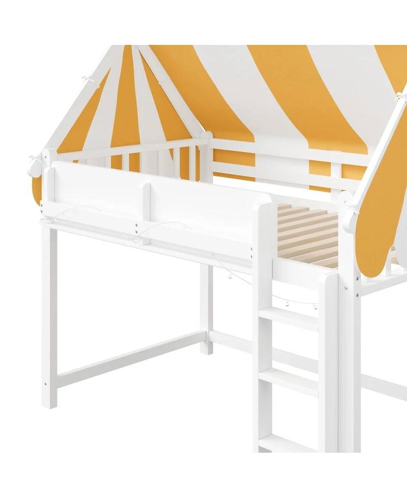 Streamdale Furniture Full Loft Bed with Canopy, Led Lights & Book Shelf