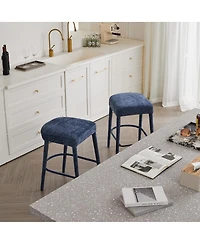 Streamdale Furniture Backless Blue Upholstered Fabric Bar Stool with Padded Seat & Footrest