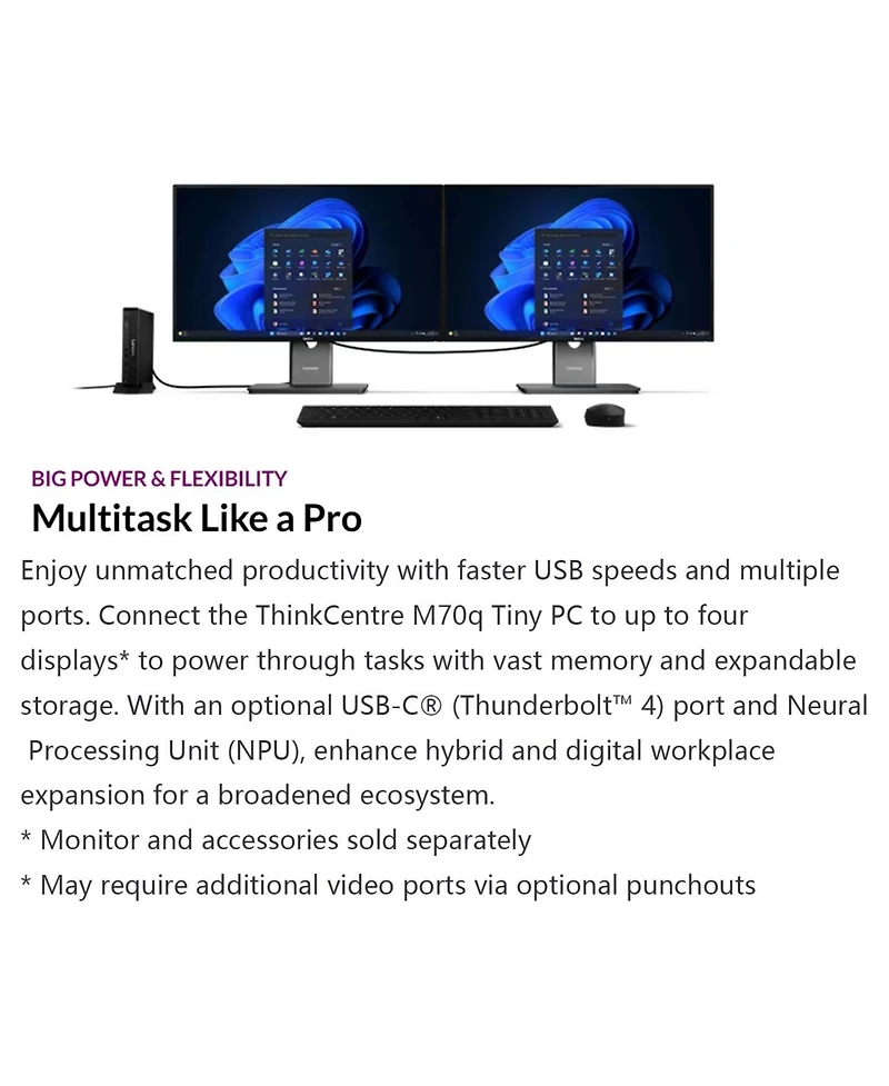 Lenovo ThinkCentre M70q Mff Desktop Intel Core Ultra 5 32GB Ram Intel Graphics 1TB Ssd Storage Windows 11 Pro