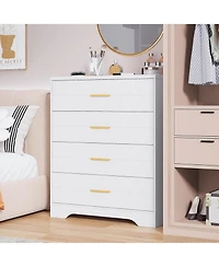 gaomon 4-Drawer Wooden Dresser for Bedroom, Tall Chest of Drawers with Gold Handles & Storage