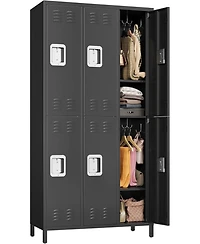 gaomon 72" Tall 6-Door Metal Office Storage Cabinet with Hooks and Shelves, Steel Locker Cabinet for Office or Gym, Black