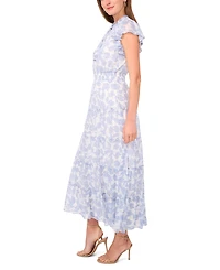 Msk Petite Split Neck Tiered Maxi Dress